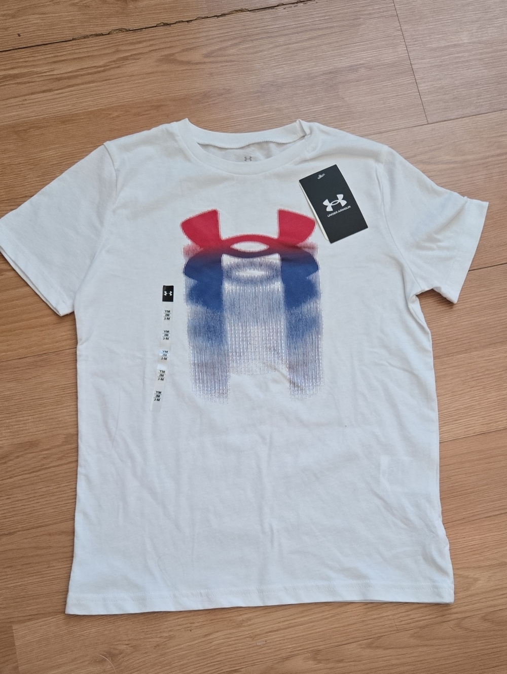 Under Armour White Short-Sleeve Tee with Red and Blue Graphic